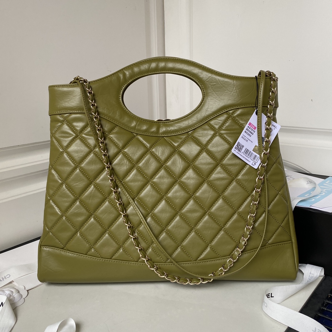 Calfskin Large 31 Chain Shoulder Bag Handbag AS1010 Grass Green